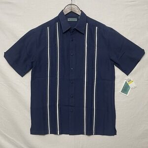 Cubavera NWT Navy Guayabera Shirt Mens Short Sleeve Resort